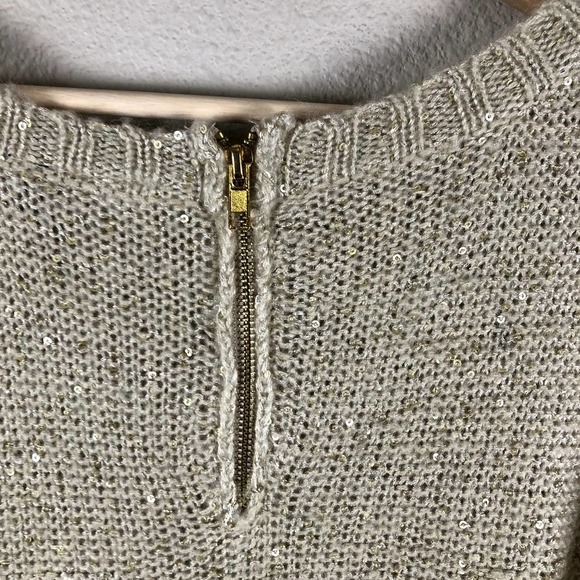 ALLEN B by Allen Schwartz Womens Sweater Medium Gold Knit Shimmery Crew Neck Zip - Picture 5 of 12